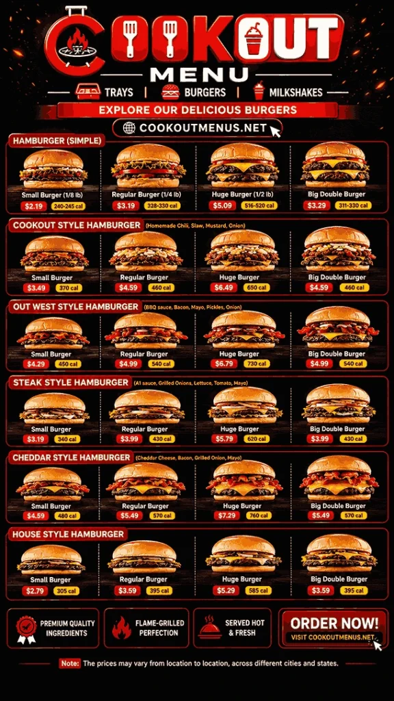 Cookout burger menu