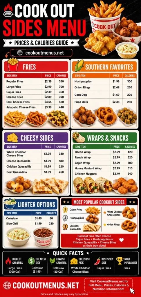 cookout side menus with price and calories